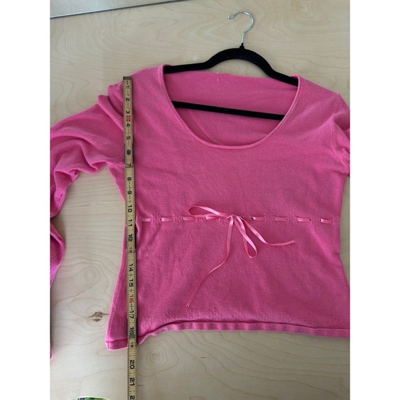 Balletcore Ribbon Tie Knit Sweater Women Sz M Pink Coquette Empire Waist Ruffle - Picture 10 of 10
